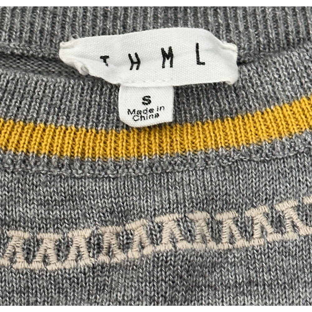 THML Gray Embroidered Ruffle Short Sleeve Wool Blend Sweater Small - Picture 6 of 7